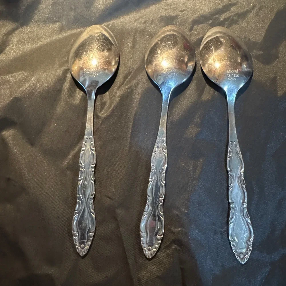 National Stainless Korea Tablespoons Set of 3 Vintage Scroll Pattern Silverware